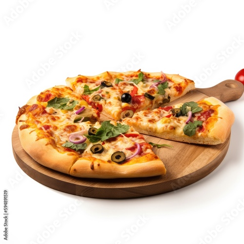 Pizza Isolated on White .Generative AI