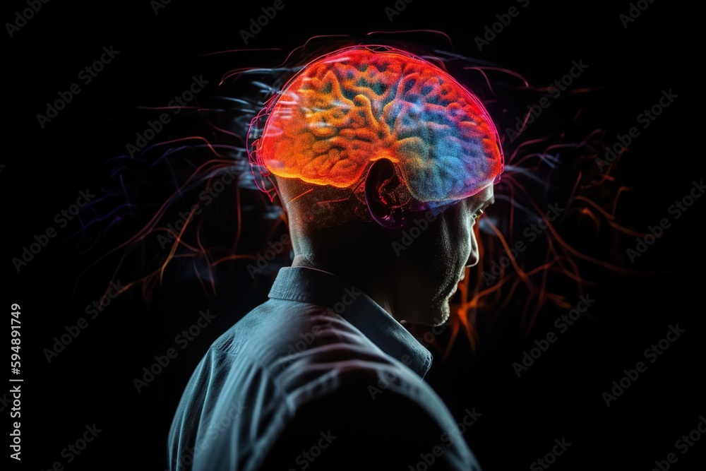 A Man With A Brain Model In His Head And A Black Background Science Museum Advertising Photography Neuroscience Generative AI A Man With A Brain Model In His Head And A Black Background Science Museum Advertising Photography Neuroscience Generative AI