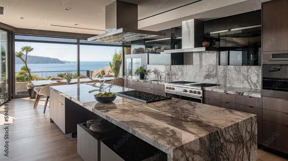 Oceanfront Elegance: A Modern Kitchen with Stunning Views and High-End ...