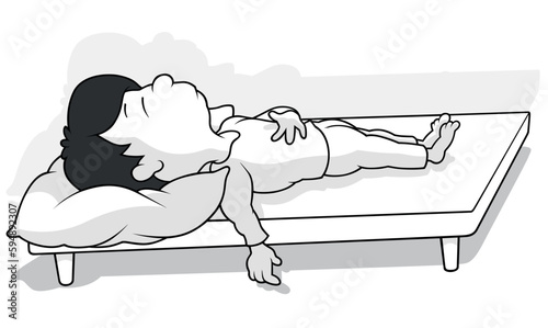 Drawing of a Boy Sleeping in Bed without a Blanket