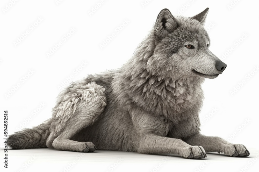 3D Rendering Gray Wolf on White. Generative AI