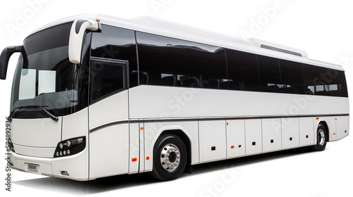 Isolated Comfortable Passenger White Bus On White Background, Generative Ai