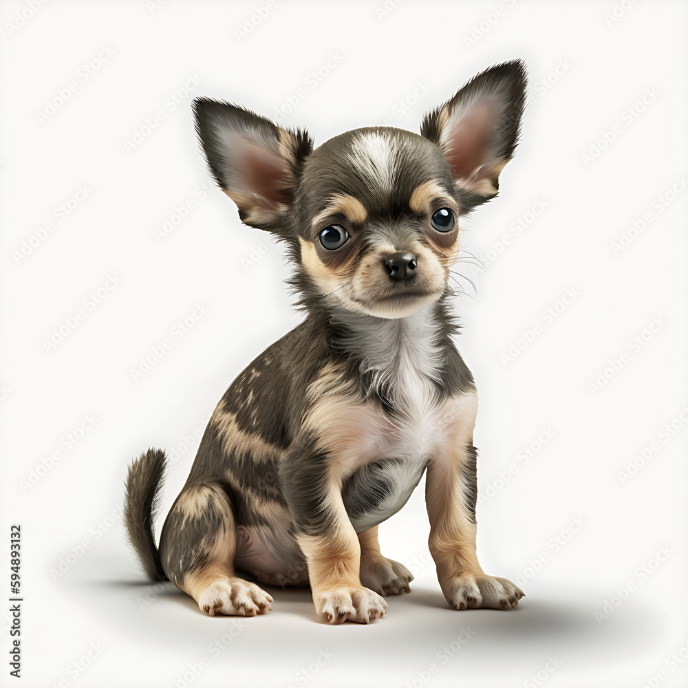 A Chihuahua Puppy, White Background 02. AI generative.