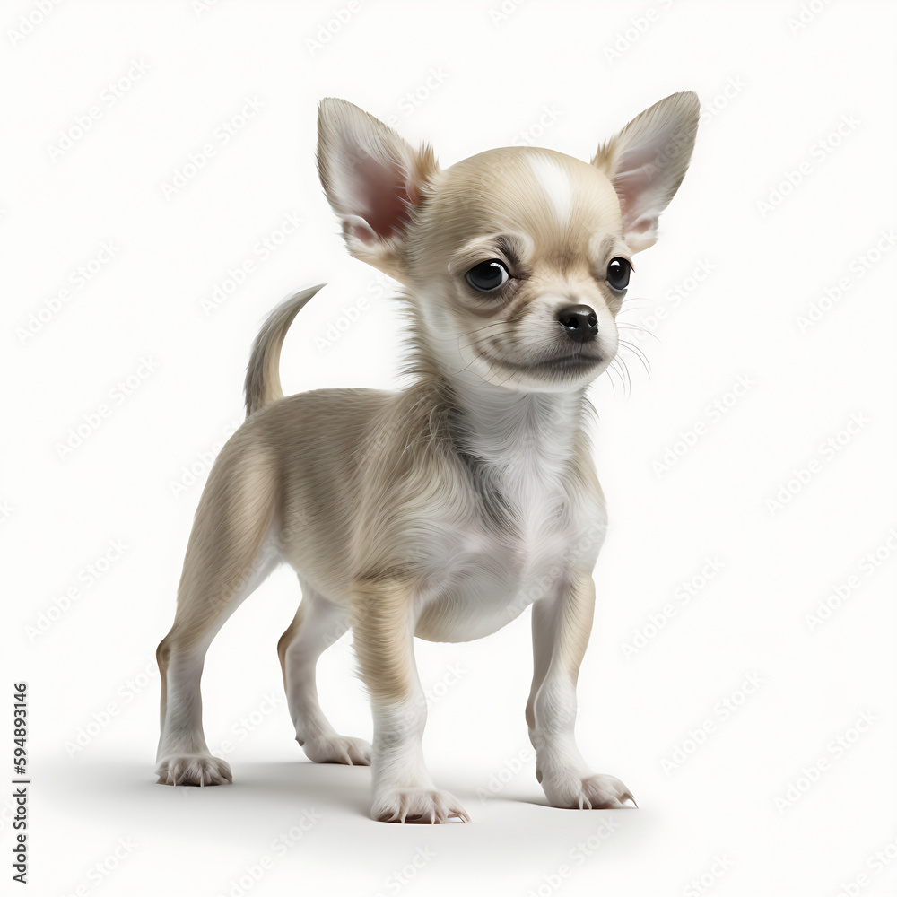 A Chihuahua Puppy, White Background 01. AI generative.