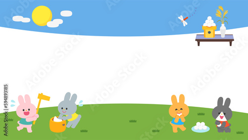 イラストフレーム　ウサギたちのお月見