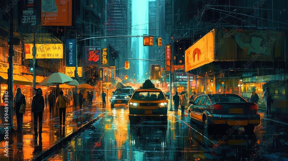 New York City street, night China Town, ai generative