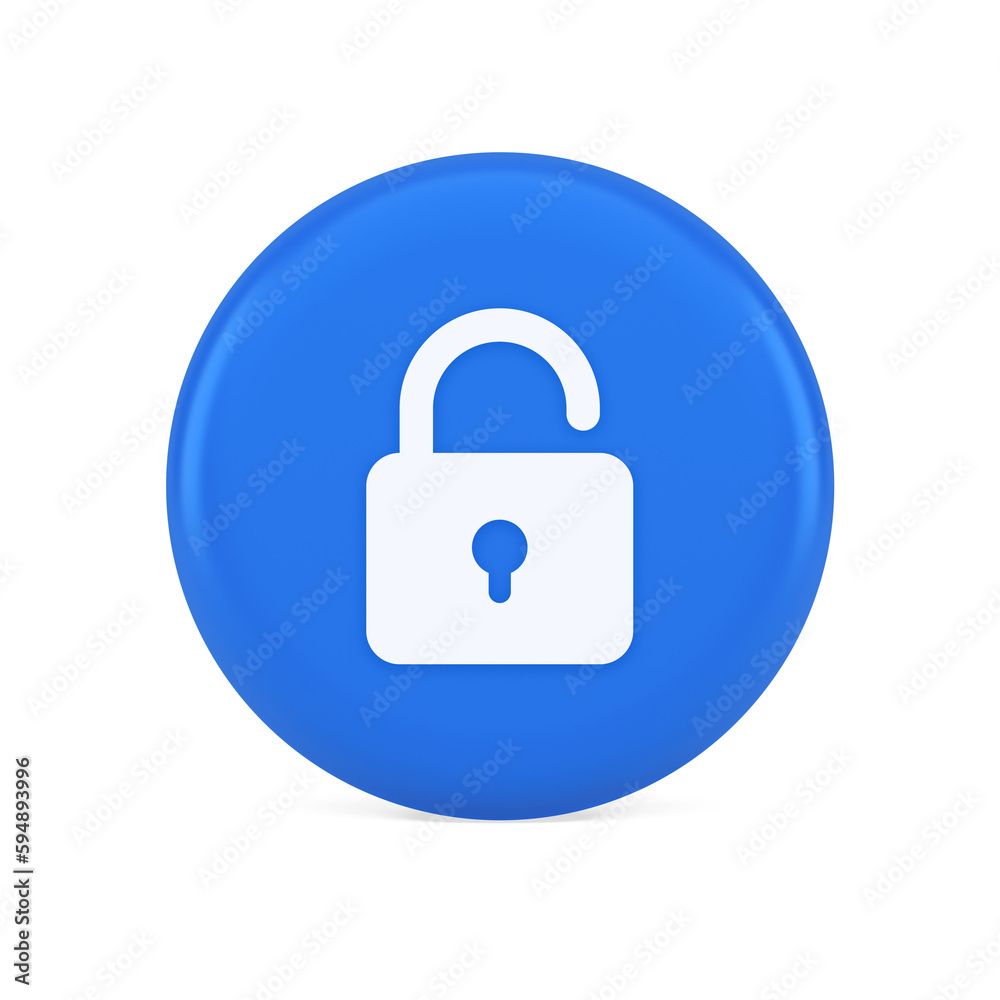 Open lock button cyberspace password security protection service 3d realistic icon Open lock button cyberspace password security protection service 3d realistic icon