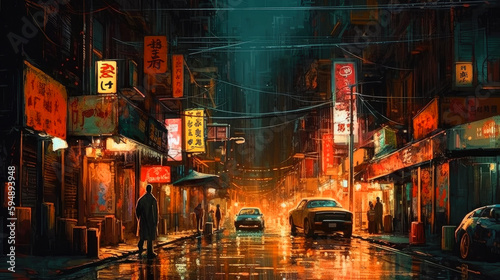 New York City street  night China Town  ai generative