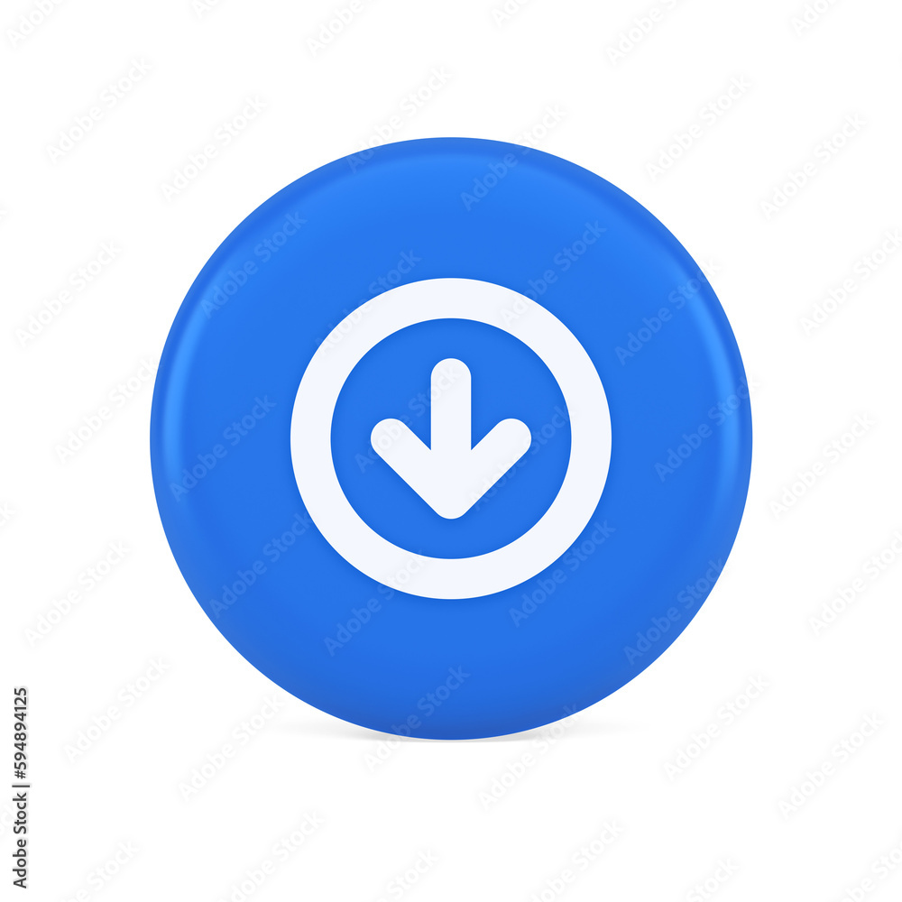 Down arrow circle frame button web interface pointer navigation app 3d realistic icon Down arrow circle frame button web interface pointer navigation app 3d realistic icon