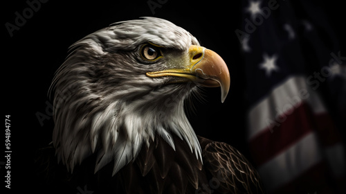 Wavy American flag with an eagle. Generative AI