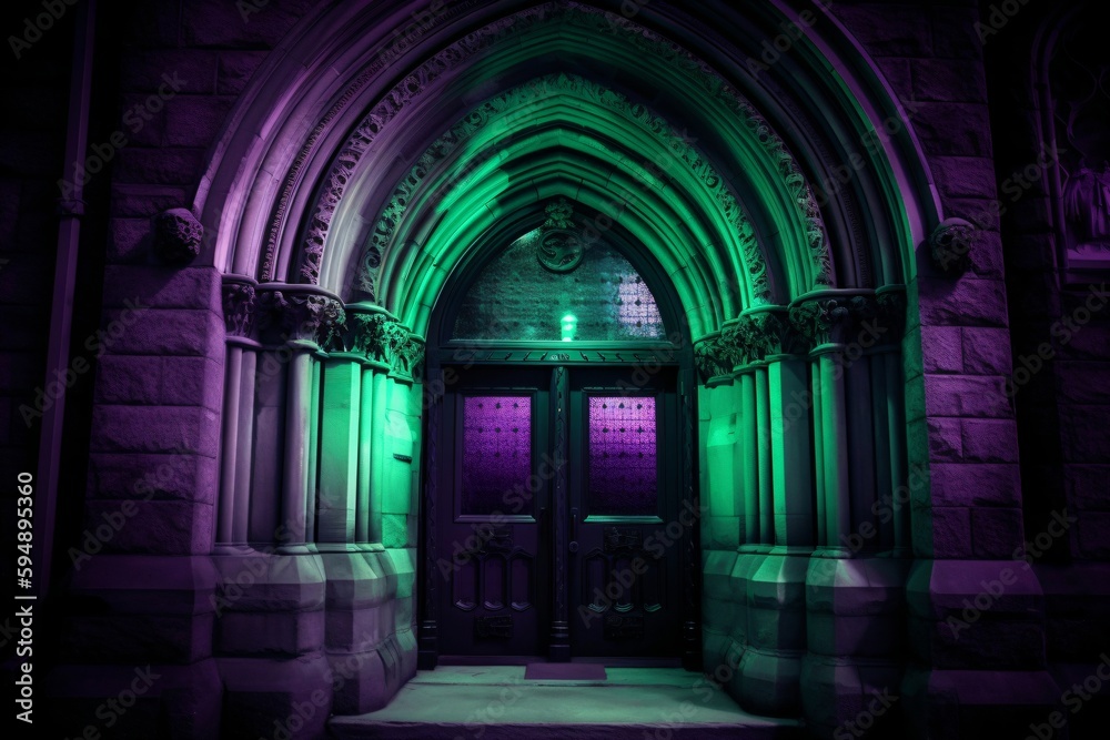 Beautiful large luminous entrance door created with Generative AI technology
