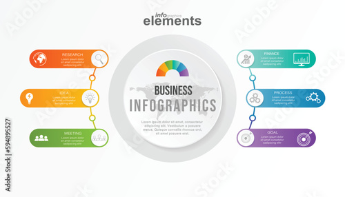 Business infographic circle shape six option, process or step for presentation. Can be used for presentations, workflow layout, banners and web design. Business concept with 6 options