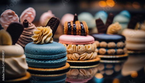 French pastries on display a confectionery shop, Generative Ai