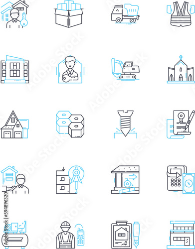 Property for sale linear icons set. Home, House, Condo, Apartment, Ranch, Cabin, Loft line vector and concept signs. Villa,Bungalow,Duplex outline illustrations