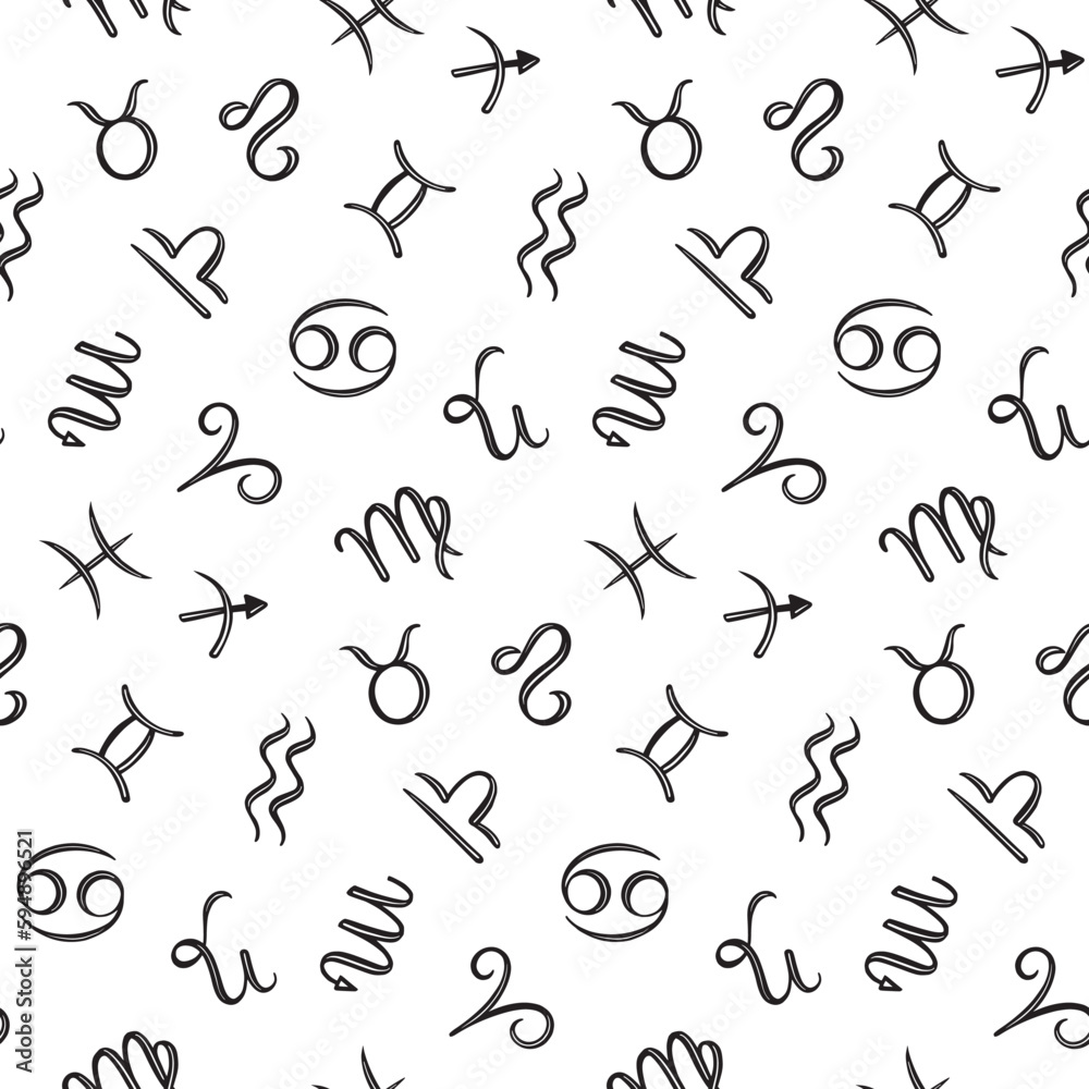 Vector seamless pattern with black and white hand drawn zodiac signs illustrations Vector seamless pattern with black and white hand drawn zodiac signs illustrations