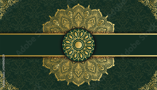 Arabesque style decorative golden mandala background. Ornamental floral loyal frame, greeting and invitation card. Decoration, Decorative, Ornament, Ornamental, India, Indian,