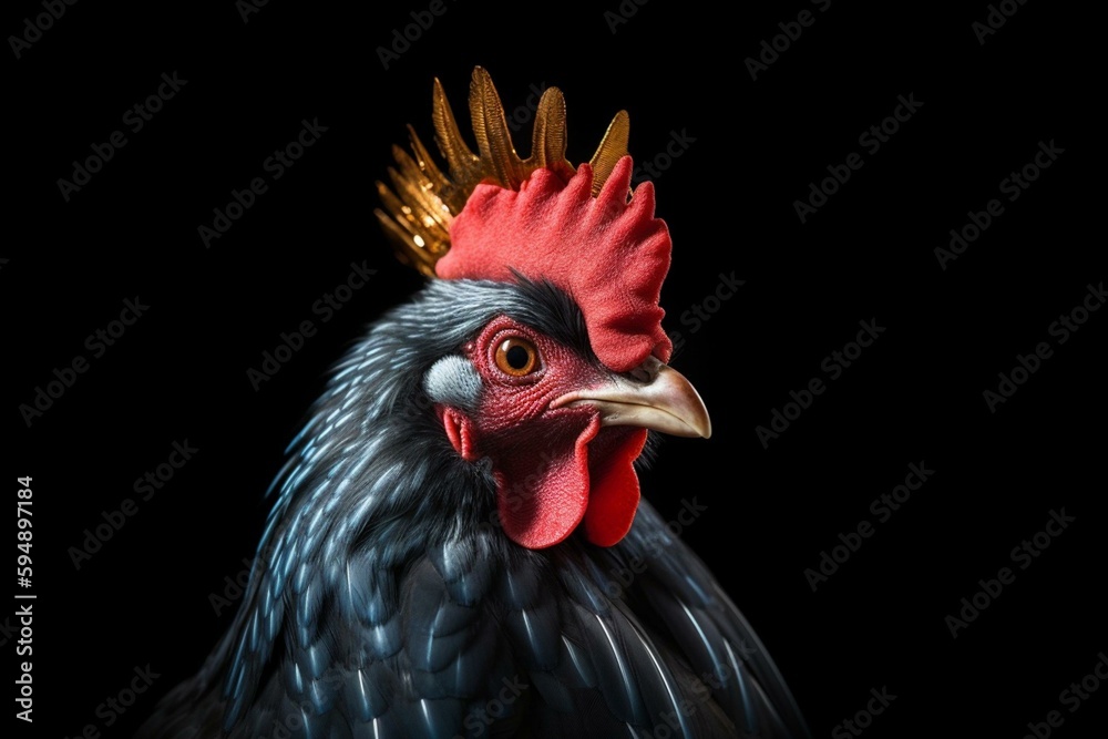 King Rooster, AI Generated Image of a Chicken Wearing a Crown. Generative AI