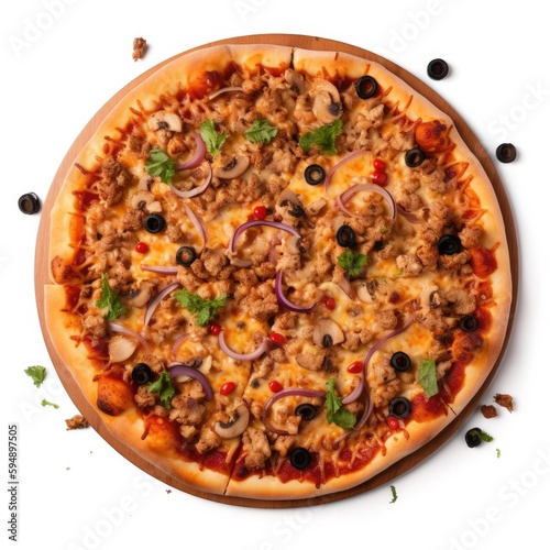 California-style pizza Top View Isolated on White. Generative AI