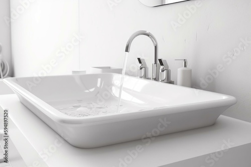 Modern white sink in a soft light on white background 3d illustr. Generative AI