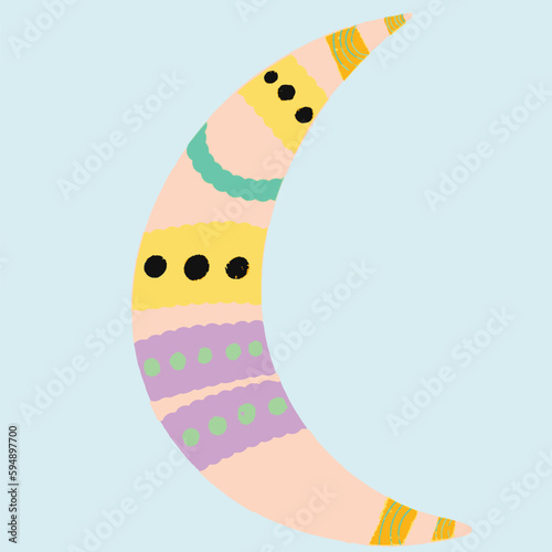 Crescent moon with wavy and polka dot patterns. Cute.