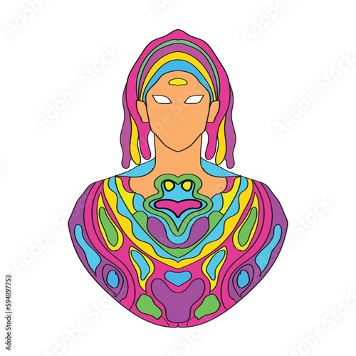 illustration of a ancient wizard human with colorfull pattern