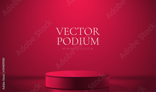 Realistic 3d cylinder red pedestal scene, vector podium, minimal design. Abstract vector rendering geometric forms. Pastel minimal scene. Stage for showcase, Product display