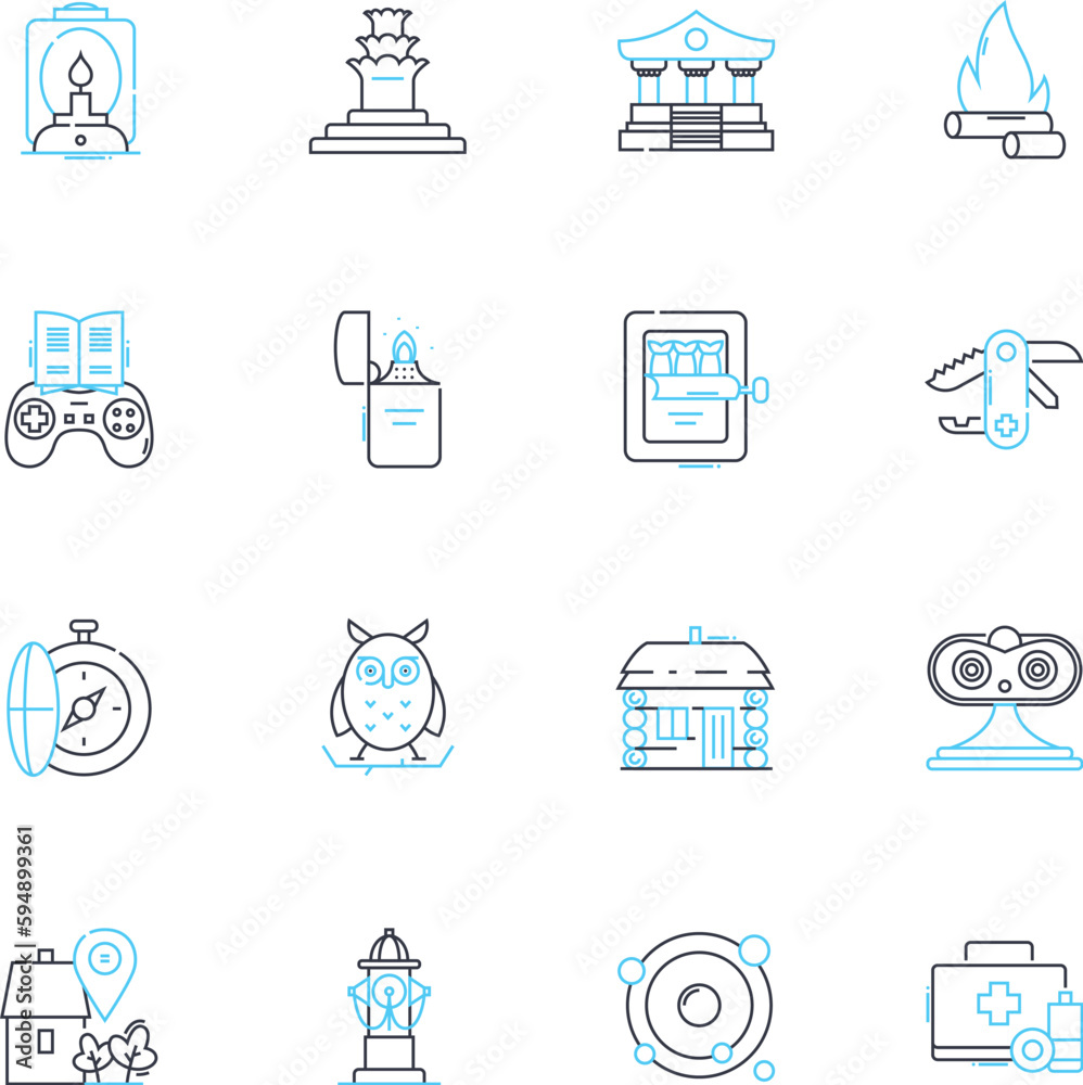 Seaside sanctuary linear icons set. Ocean, Waves, Sand, Beach, Sun, Salt, Coastline line vector and concept signs. Seagulls,Shells,View outline illustrations Seaside sanctuary linear icons set. Ocean, Waves, Sand, Beach, Sun, Salt, Coastline line vector and concept signs. Seagulls,Shells,View outline illustrations