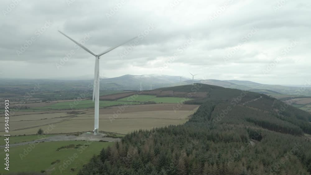 Wind Farm In The Countryside Of Wexford In Southeast Ireland - aerial drone shot Wind Farm In The Countryside Of Wexford In Southeast Ireland - aerial drone shot