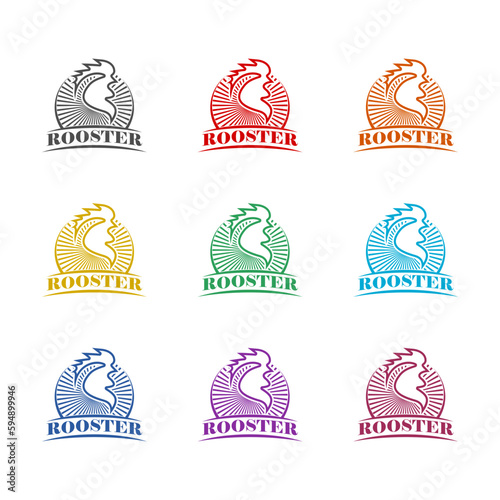 Rooster logo icon isolated on white background. Set icons colorful