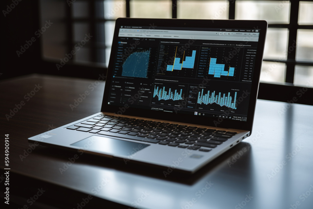 a laptop with a graph on the screen. Generative Ai a laptop with a graph on the screen. Generative Ai