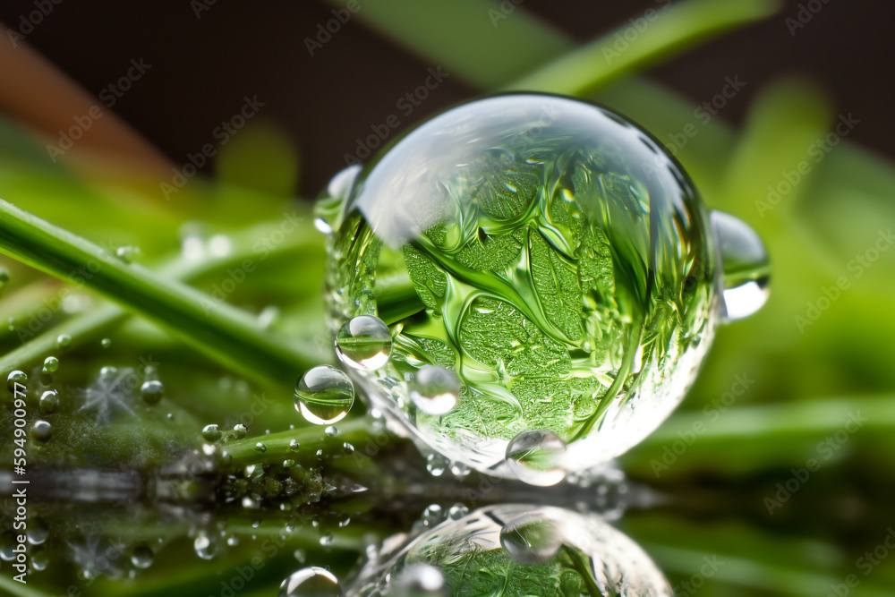 water drops on green leaf. Generative Ai