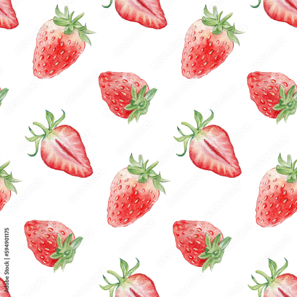 Watercolor seamless pattern with strawberries Watercolor seamless pattern with strawberries
