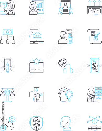 Technical expertise linear icons set. Programming, Nerking, Debugging, Automation, Cybersecurity, Cloud, Algorithms line vector and concept signs. Artificial Intelligence,Blockchain,Big data outline