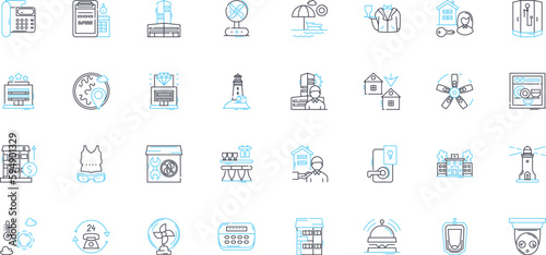 Luxury spas linear icons set. Indulgence, Tranquility, Relaxation, Escape, Pampering, Rejuvenation, Opulence line vector and concept signs. Bliss,Serenity,Wellness outline illustrations