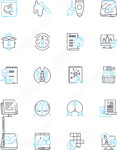 Landscape Painting linear icons set. Scenery, Bluff, Coastline, Vineyard, Marshland, Steppes, Plateau line vector and concept signs. Fjord,Lagoon,Cliffs outline illustrations
