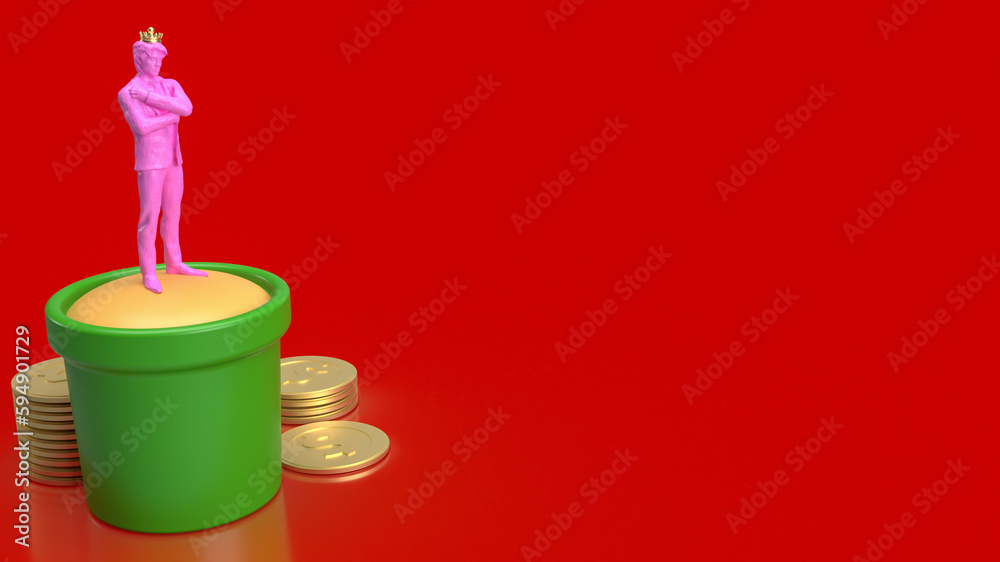 Obraz premium pink figure business man and coins 3d rendering