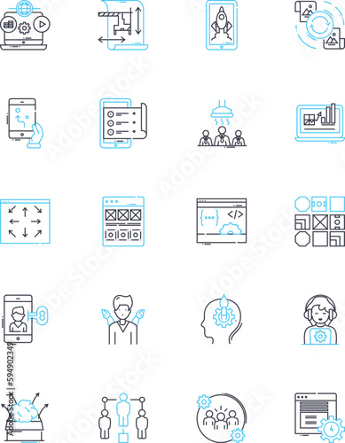 Expansion linear icons set. Growth, Enlargement, Increase, Extension, Amplification, Broadening, Upsurge line vector and concept signs. Progression,Augmentation,Development outline illustrations