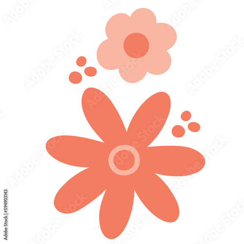 Orange flowers and circle object. Spring and summer floral print. Image png. This image can be used for template design, web, decorations, stickers, banners, ads, posters, social media, fabric, etc. 