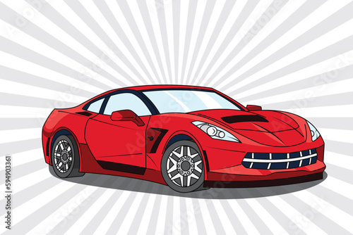 hand drawn luxury car in red colour isolated on pattern background