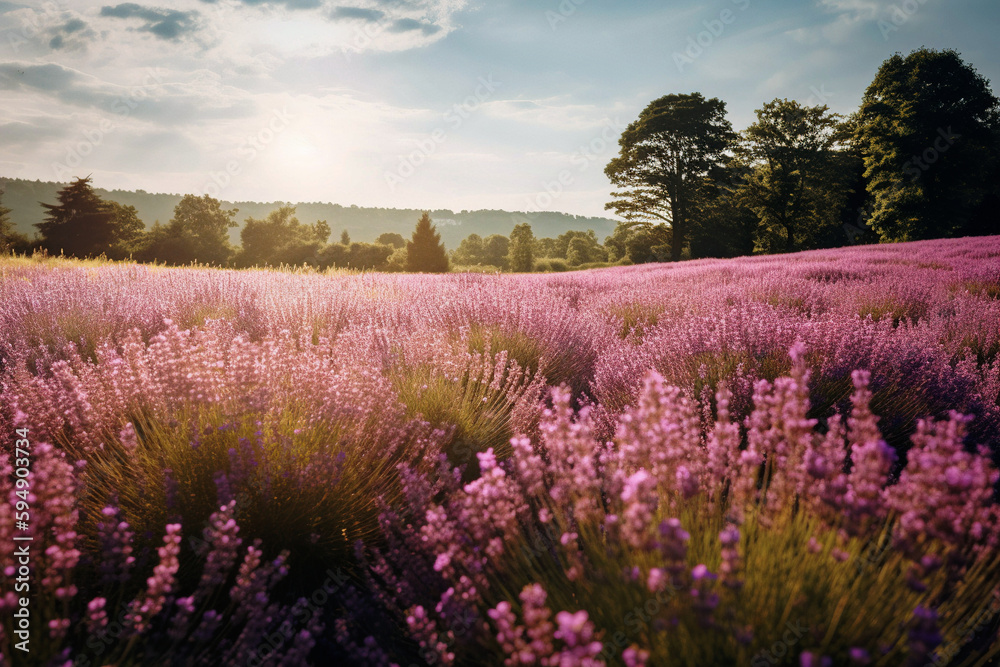 A field of lavender in flower in Provence - generative AI A field of lavender in flower in Provence - generative AI