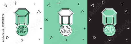 Set 3D printer icon isolated on white and green, black background. 3d printing. Vector