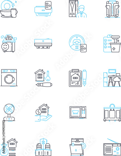 Lodging business linear icons set. Accommodation, Hotels, Motels, Resorts, Hostels, Bed & Breakfast, Inns line vector and concept signs. Vacation Rentals,Guesthouses,Cabins outline illustrations © Nina