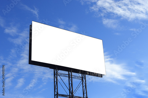 Landscape view of blank billboard mock up against blue sky background. Marketing and promotion outdoor concept