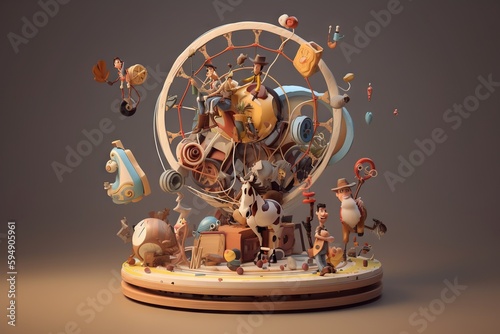 A Clock With Many Different Animated Characters On It's Face Junkyard Kinetic Art Animation Generative AI