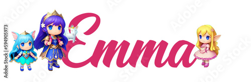emma - red color - girl name - little fairy and flowers - great for website, email, greeting, banner, postcard, card, logo, engraving, slide, tag, book, t-shirt, sweatshirt

