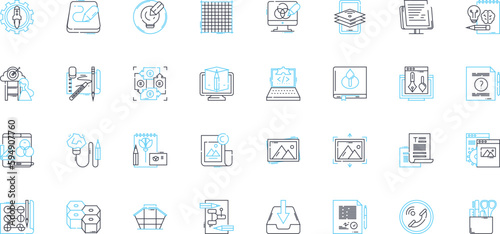 Central hub linear icons set. Connectivity, Nerking, Convergence, Centralization, Integration, Unification, Organization line vector and concept signs. Coordination,Conduit,Pivotal outline