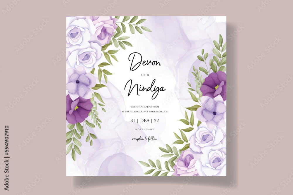 Eegant wedding invitation card with beautiful purple flower Eegant wedding invitation card with beautiful purple flower