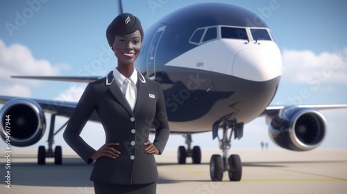 cartoon style flight attendant, generative ai