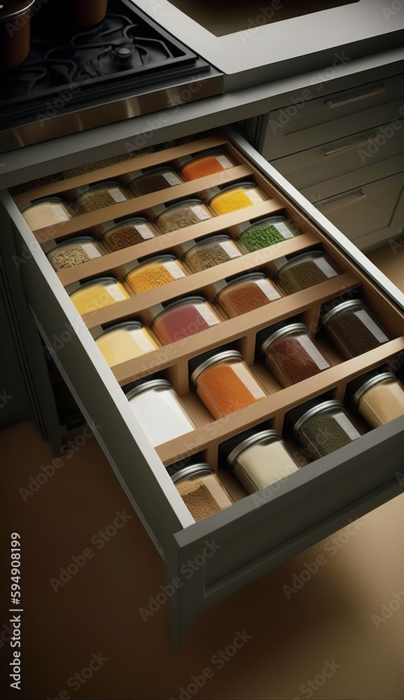 beautiful, sophisticated storage of herbs in the kitchen