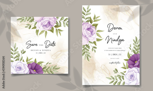 Eegant wedding invitation card with beautiful purple flower